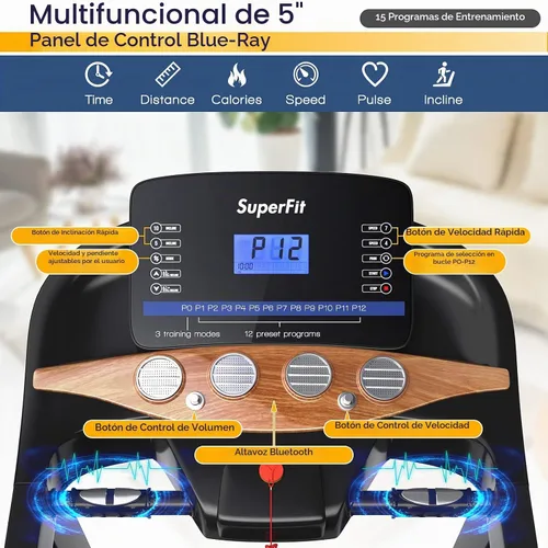 Vista 7 de Goplus Cinta de correr plegable de 3.75 HP con inclinación, caminadora eléctrica Superfit con control de aplicación, 12 programas preestablecidos