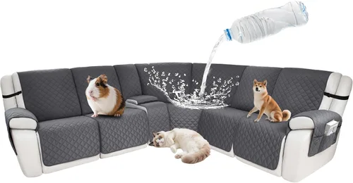 Vista 128 de Fundas impermeables para sofá reclinable seccional en forma de L, 7 piezas, antideslizantes, lavables, juego de fundas reclinables para mascotas