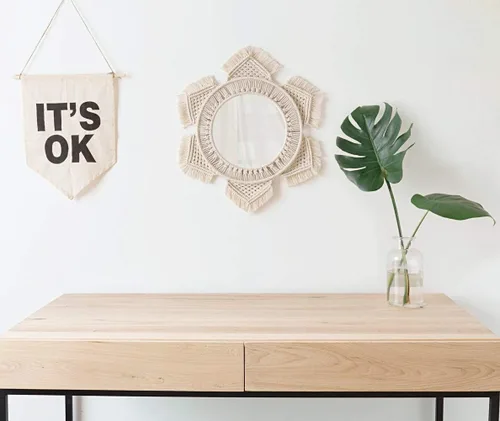 Vista 4 de Mkono - Espejo de pared colgante con flecos de macramé