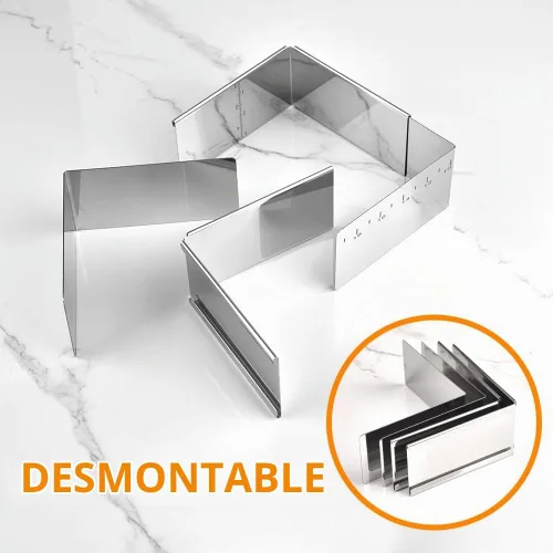 Vista 3 de Anillo extensible de acero inoxidable para tartas, molde cuadrado desmontable para tartas, anillo de mousse, molde antiadherente para pastel