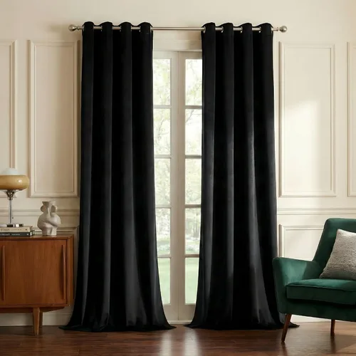 Vista 26 de NICETOWN Cortinas de terciopelo beige 100% opacas de 84 pulgadas de largo, 52 pulgadas de ancho, 2 paneles para dormitorio y sala de estar, cortinas