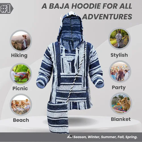 Vista 3 de Baja - Alfombra mexicana con capucha y bolsa de hombro incluida, Serape hippie cálido