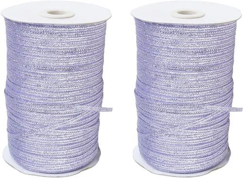 Vista 10 de ECYC 2 cintas metálicas con purpurina de 20 yardas de 1/8 pulgadas (0.118 in), cinta decorativa para envolver regalos para manualidades, boda, Azul
