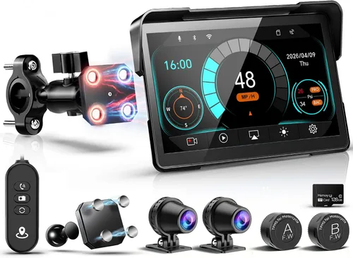 Vista 10 de LBW 2026 - Motocicleta CarPlay inalámbrica con GPS de 6 pulgadas (incluye 128G SD) con navegación automática Android, doble cámara de tablero 2K