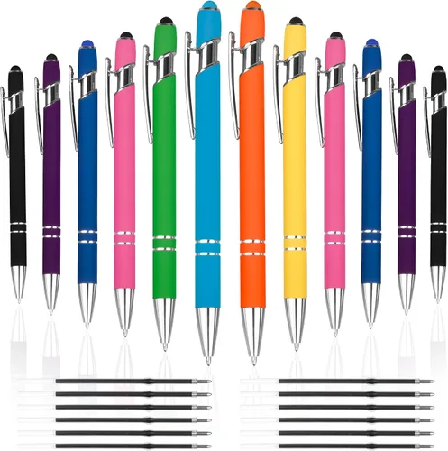 Vista 19 de 12 unidades 2 en 1 bolígrafo con punta de lápiz capacitivo, 1,0 mm de tinta negra, bolígrafo metálico con punta de lápiz capacitivo para pantallas