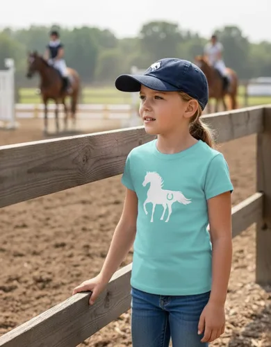 Vista 5 de Tstars Camiseta patriótica para niñas, diseño de caballos, bandera de Caballos / Azul frío