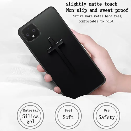 Vista 6 de Funda delgada para Google Pixel 4 XL, funda delgada de silicona de TPU suave a prueba de golpes para Google Pixel 4 XL, cruz negra
