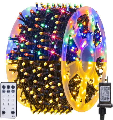 Vista 9 de Dazzle Bright Luces de Navidad que cambian de color, 66 pies, 200 LED, blanco cálido y multicolor, impermeable, con control remoto, 11 modos