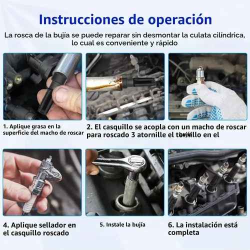 Vista 4 de ZKTOOL Kit de reparación de rosca de bujías de 14 mm, kit de reparación de cabeza de cilindro roscada, herramienta de reparación de rosca