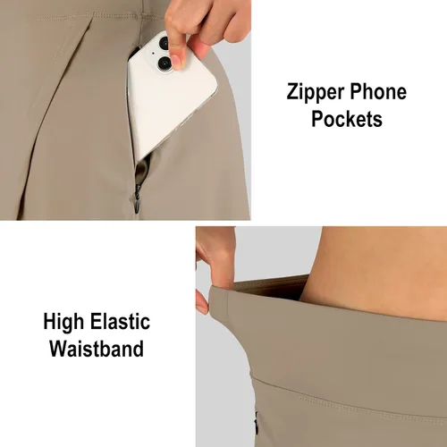 Vista 3 de ANIVIVO Falda de 24 pulgadas hasta la rodilla para mujer con leggings capri, leggings largos deportivos casuales con falda con bolsillos