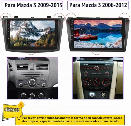 Vista 3 de Radio estéreo de coche para Mazda 3 2009 2010 2011 2012 2013, Android 15 2G+64G Carplay inalámbrico Android Auto, 9 pulgadas pantalla táctil coche