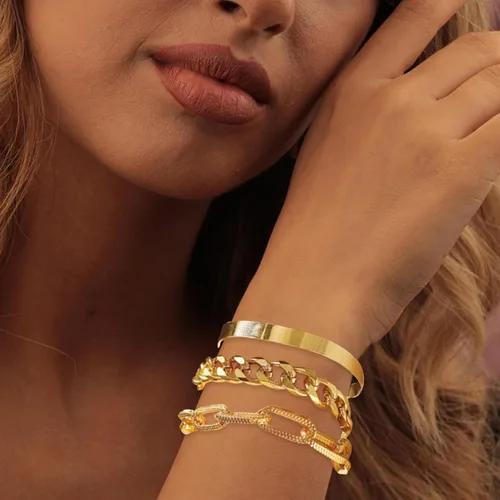 Vista 34 de Long tiantian Pulsera de oro gruesa para mujer, pulseras de oro delicadas, pulseras para mujer, pulseras apilables de eslabones de cadena