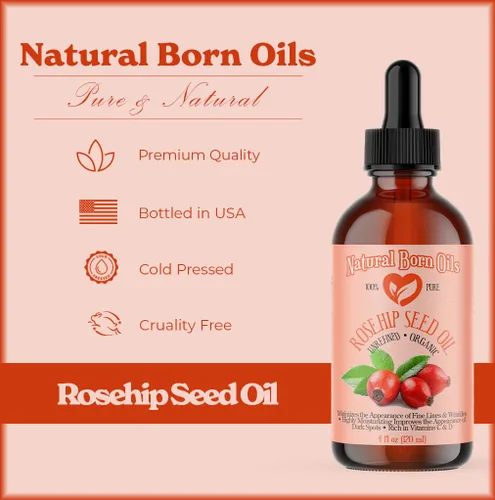 Vista 4 de Aceite de semilla de rosa mosqueta de 4 onzas, 100% puro y natural, prensado en frío, sin refinar, hidratante orgánico para piel y cabello, incluye
