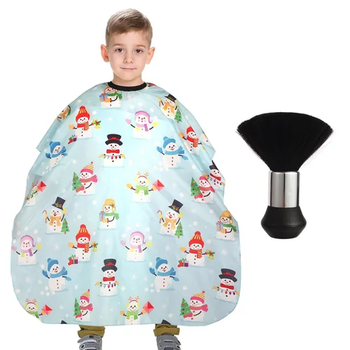 Vista 13 de Capa de peluquería para niños con cepillo para el cuello, capa profesional de corte de pelo con cierre a presión ajustable
