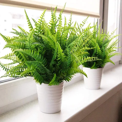 Vista 2 de 4 piezas de helechos artificiales, arbustos artificiales de helechos boston, plantas de plástico para exteriores, resistentes a los rayos UV