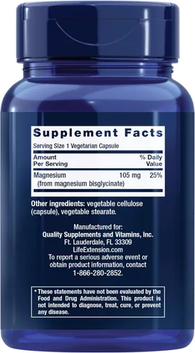 Vista 2 de Life Extension Glicinato de Magnesio, Salud Cardíaca, Salud Ósea, Apoyo para Nervios y Músculos, Altamente Absorbible, Sin Gluten, Sin OMG