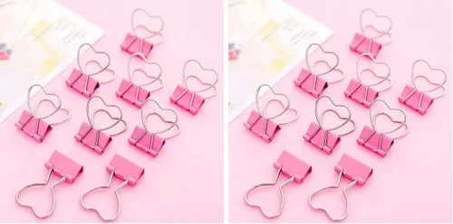 Vista 9 de Clips de metal ahuecados con forma de corazón rosa, notas, cartas, abrazaderas de papel, suministros de oficina, hogar, escuela