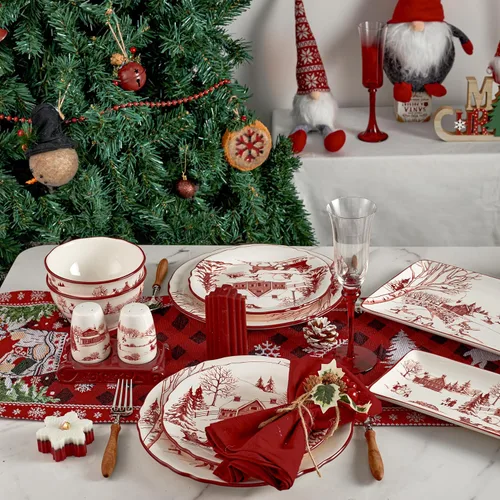 Vista 6 de Bico Toile De Jouy Winter Wonderland - Juego de salero y pimentero con soporte para trineo, coctelera de cerámica pintada a mano con soporte