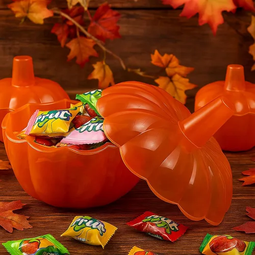 Vista 7 de Tanlade 4 tarros de calabaza de cristal de Acción de Gracias de 10 onzas con tapa, recipientes decorativos de calabaza para galletas de calabaza