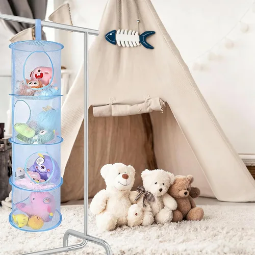 Vista 2 de ChezMax Almacenamiento de malla colgante para animales de peluche, paquete de 2 unidades, organizador grande de red de animales de peluche, bolsas