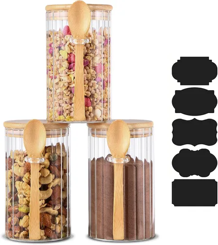 Vista 8 de tarro de vidrio de 710 ml hermético con tapas de bambú contenedor de avena nocturna para decoración de barra de café tarro de almacenamiento