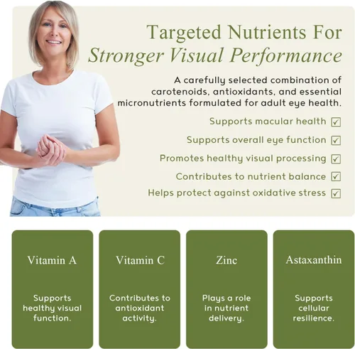 Vista 3 de Vision - Formulado por expertos, mezcla natural y robusta para el bienestar de los ojos, con luteína, zeaxantina, astaxantina, zinc, tiamina