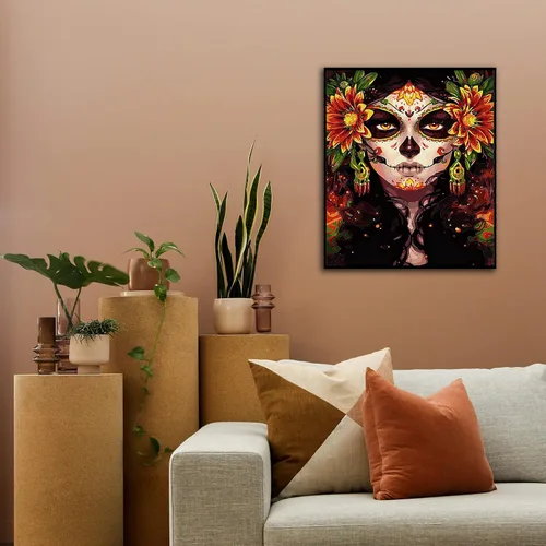 Vista 2 de Pintura por números para adultos, 16 x 20 pulgadas, pintura acrílica por números para adultos, principiantes, niños, Calavera Girl Kit de pintura