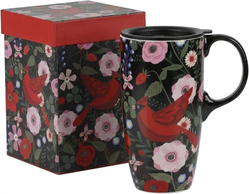 Vista 12 de Topadorn Tazas de cerámica de porcelana, taza de café con tapa y asa, taza de café, taza de té de café con tapa y asa, taza de café, 17 oz. Abstracto