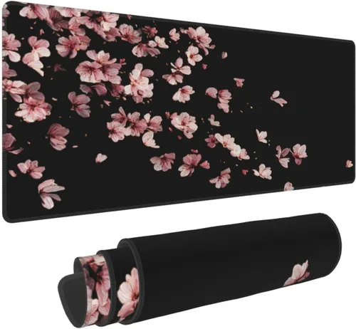 Vista 42 de Alfombrilla de mouse para juegos con diseño de flores y cerezas, base de goma antideslizante, alfombrilla de mouse extendida con bordes cosidos