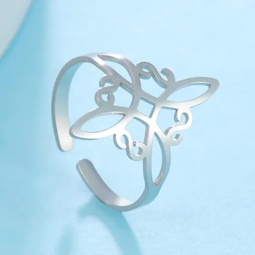 Vista 2 de Dreamtimes Witch Knot Ring for Women Stainless Steel Adjustable Open Finger Rings Celtic Quaternary Wiccan Witches Knot Ring Witchcraft Amulet