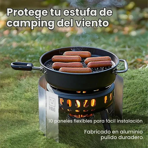 Vista 3 de H&S Parabrisas plegable para estufa de campamento – Parabrisas de estufa de campamento para acampar al aire libre – 10 placas de aluminio