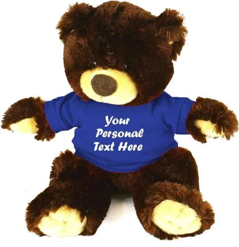 Vista 10 de Plushland Oso de peluche Noah de chocolate de 12 pulgadas, regalo personalizado, texto personalizado en la camisa, gran regalo para el día
