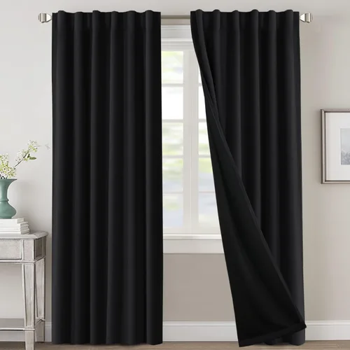 Vista 137 de H.VERSAILTEX Cortinas 100% opacas para dormitorio con forro negro, cortinas de oscurecimiento de habitación completa, con aislamiento térmico