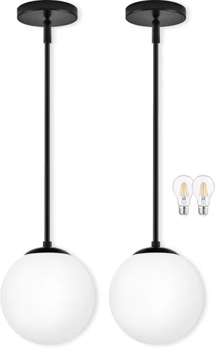 Vista 21 de Bagood Paquete de 2 lámparas colgantes de globo de 6 pulgadas, color dorado, luces colgantes de globo de mediados de siglo, luces colgantes de globo
