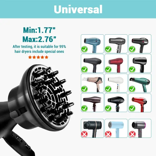 Vista 5 de KAHEM Difusor de pelo universal, ajustable de 1.77 a 2.76 pulgadas, accesorio difusor de secador de pelo para cabello rizado sin encrespamiento