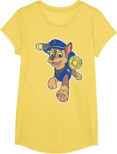 Vista 40 de Paw Patrol Chase Character Patch - Camiseta negra de manga corta con cuello redondo y ajuste clásico, talla S Negro