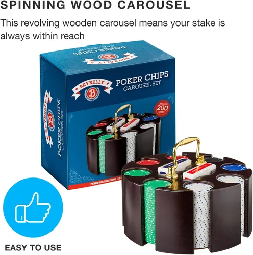 Vista 3 de Brybelly juego de fichas de póquer in caja de madera con sistema de carrusel de 2.5 onzas