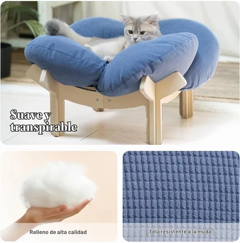 Vista 5 de CHEERHOME PETS Cama Elevada para Gatos de Madera con Cojín Sofá Mullido para Mascotas Sofá para Gatos de Interior Silla de Salón Elevada