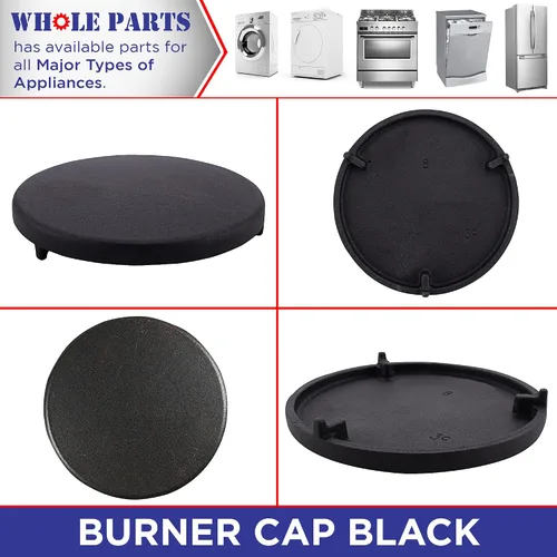 Vista 6 de Tapa de quemador Whole Parts mejorada (negro) N.º de pieza PA080015, repuesto y compatible con algunos electrodomésticos de cocinas de gas Viking