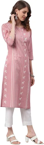 Vista 5 de Janasya Kurta de algodón estampado malva para mujer