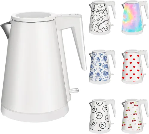 Vista 28 de Hervidor de agua interior de acero inoxidable de doble pared de 1.2L, inalámbrico, 1000 W de ebullición rápida con luz LED, cafetera y tetera