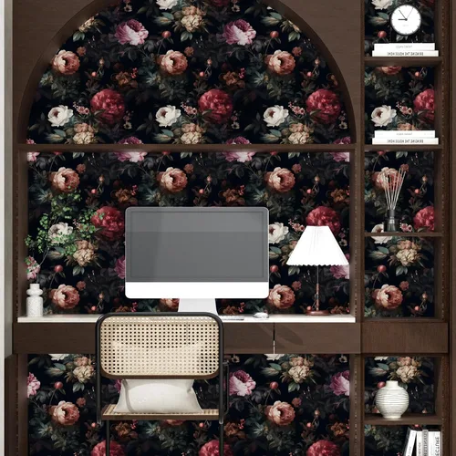 Vista 6 de Black Vintage Floral Peel and Stick Wallpaper 17.5" x 118" Negro