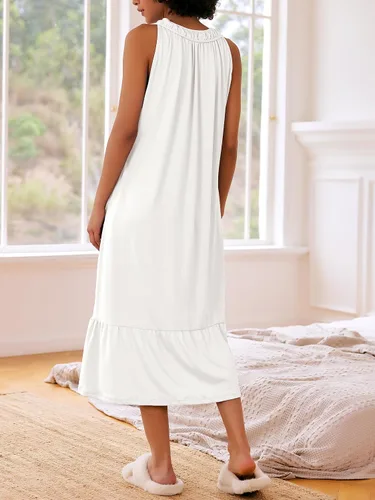 Vista 2 de Ekouaer Camisones largos sin mangas para mujer, con bolsillos, camisón suave para mujer