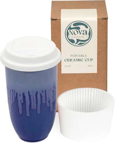 Vista 8 de NOVA CERAMICS Taza de viaje – Taza de viaje de cerámica con tapa – Taza de café de viaje única para llevar – Vaso de café apto para microondas