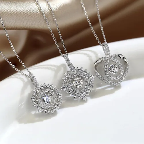 Vista 6 de HOLYCOME Floating Diamond Necklace for Women,1Carat Moissanite Dancing Pendent Chain,S925 Sterling Sliver Diamond Jewelry Halo Necklace Gifts for