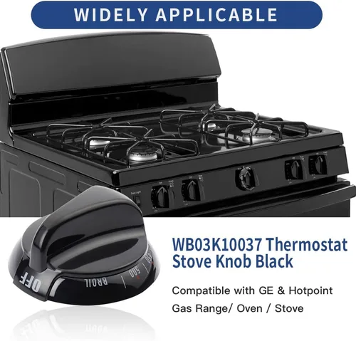 Vista 2 de Pomo de estufa termostato WB03K10037 negro mejorado, pieza de repuesto para horno de gama GE y Hotpoint, reemplaza AP2014849, 242683, AH225986