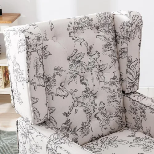 Vista 5 de DUOMAY Silla decorativa copetuda, moderna silla tapizada de lino con respaldo lateral para sala de estar, dormitorio con patas de madera, cómoda