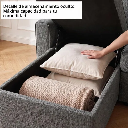 Vista 6 de HIPIHOM 83'' L Shaped Sleeper Sofa Bed, Storage Chaise with Cup Holder Dark Grey