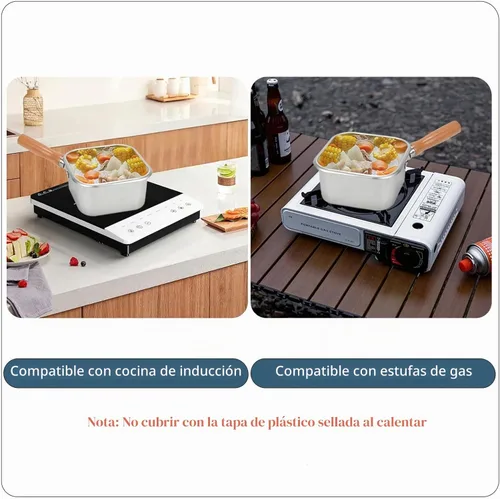 Vista 6 de Freidora de acero inoxidable, olla cuadrada con cesta y tapa, sartén profunda portátil con asa, colador de aceite, olla multifuncional para freír