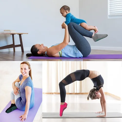 Vista 7 de Calcetines de yoga antideslizantes para mujer, 4 pares, pilates, yoga, barra, ballet, baile, entrenamiento descalzo